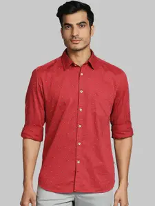Parx Men Red Slim Fit Micro Ditsy Printed Casual Shirt
