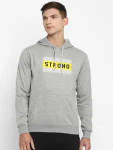 OFF LIMITS Men Grey Melange Printed Hooded Sweatshirt