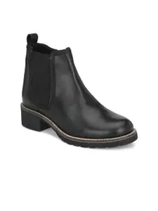 Delize Black Leather Block Heeled Boots