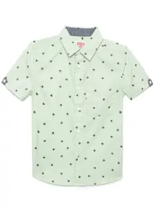 UNDER FOURTEEN ONLY Boys Green Printed Cotton Casual Shirt