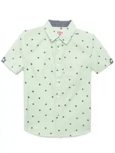 UNDER FOURTEEN ONLY Boys Green Printed Casual Shirt
