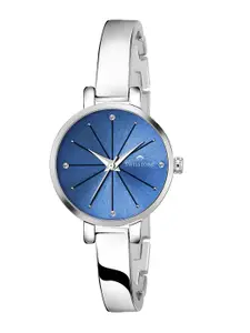 SWISSTONE Women Blue Embellished Dial & Bracelet Style Silver Straps Analogue Watch