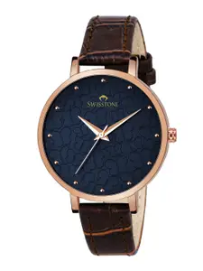 SWISSTONE Women Blue Printed Dial & Brown Straps Analogue Watch