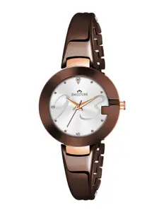 SWISSTONE Women Silver-Toned Brass Dial & Brown Straps Analogue Watch SW-BW183-SLV