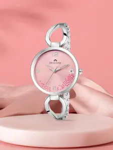 SWISSTONE Women Pink & Silver Embellished Bracelet Style Analogue Watch