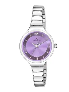 SWISSTONE Women Purple Brass Dial & Silver Toned Bracelet Style Straps Analogue Watch