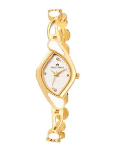 SWISSTONE Women White Brass Printed Dial & Gold Toned Bracelet Style Straps Analogue Watch