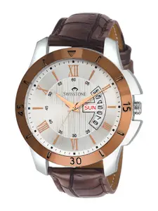 SWISSTONE Men Silver Dial & Brown Leather Strap Analogue Watch