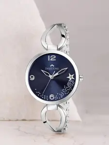 SWISSTONE Women Blue Brass Embellished Dial & Silver Toned Style Analogue Watch DZL153-BLU