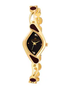 SWISSTONE Women Black Brass Printed Dial & Gold Toned Bracelet Style Straps Analogue Watch