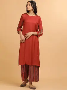 W The Folksong Collection - Women Red Modal Satin Solid Kurta