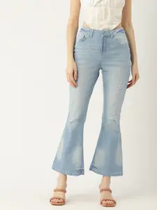 DressBerry Women Blue Flared Mildly Distressed Heavy Fade Stretchable Jeans