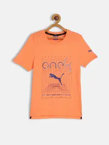 Puma Boys Orange one8 Virat Kohli Printed Pure Cotton Slim Fit T-shirt