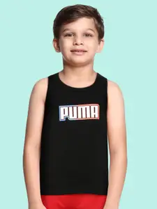 Puma Boys Black Brand Logo Printed Pure Cotton Regular Fit T-shirt