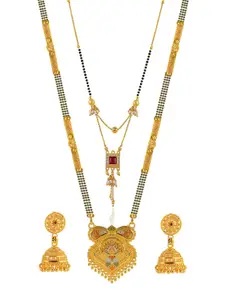 Brandsoon Set Of 2 Gold-Plated Beaded Mangalsutra With Earrings