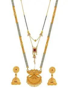 Brandsoon Set Of 2 Gold-Plated Beaded Mangalsutra With Earrings