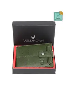 WildHorn Men Green Leather Two Fold Wallet