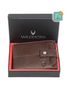 WildHorn Men Brown Textured Leather Two Fold Wallet With Removable Card Holder