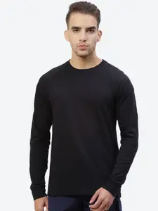 ASICS Men Black M Embroidery Ls Raglan Sleeves Walking T-shirt