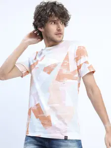 LOCOMOTIVE Men White Graphic Printed Raw Edge Slim Fit T-shirt