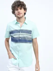 HIGHLANDER Men Blue Slim Fit Horizontal Stripes Striped Casual Shirt
