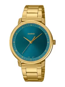 CASIO Women Green Dial & Gold Plated Bracelet Style Straps Analogue Watch