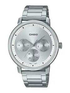 CASIO Men Silver Patterned Dial & Silver Bracelet Style Straps Analogue Watch