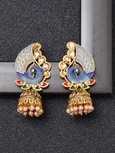 AVANT-GARDE PARIS Gold-Toned & Grey Dome Shaped Jhumkas Earrings