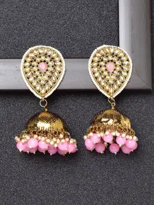 AVANT-GARDE PARIS Gold-Toned & Pink Dome Shaped Jhumkas Earrings