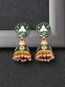 AVANT-GARDE PARIS Green & Gold-Toned Beaded Handcrafted Dome Shaped Jhumkas Earrings