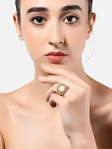 AMI Rose Gold Plated & White Studded Contemporary Finger Ring