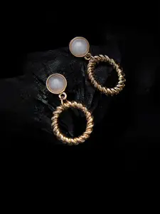 AMI Gold-Toned & White Pearl Circular Drop Earrings