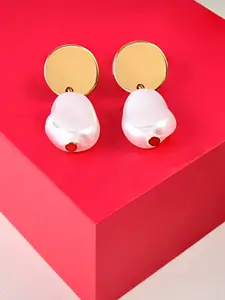 AMI Gold-Toned Pearl Contemporary Drop Earrings