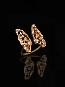 AMI Gold-Plated White Stone-Studded Adjustable Finger Ring