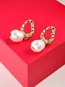 AMI Gold-Plated Contemporary Pearl Drop Earrings