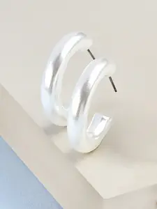 AMI White Contemporary Half Hoop Earrings