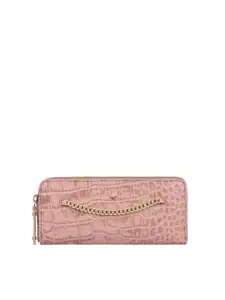 Hidesign Women Pink & Gold-Toned Textured Leather Zip Around Wallet