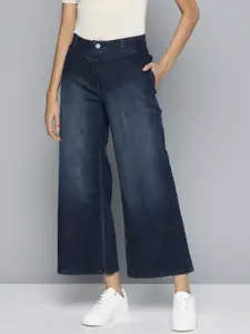 ether Women Navy Blue Wide Leg Light Fade Stretchable Jeans