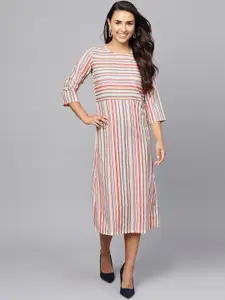 Indo Era Multicoloured Striped A-Line Midi Dress