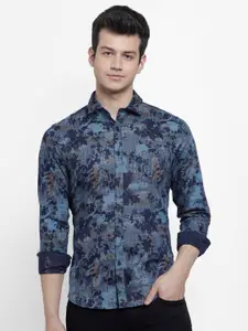 cape canary Men Blue Smart Floral Printed Casual Shirt