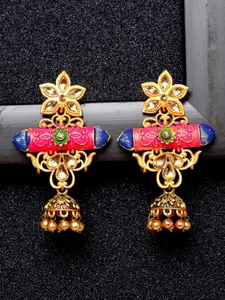 AVANT-GARDE PARIS Pink & Gold-Toned Floral Jhumkas Earrings