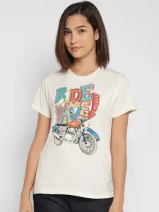 Royal Enfield Women White Biker Printed T-shirt