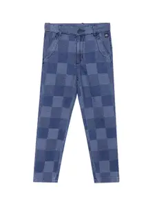 UNDER FOURTEEN ONLY Boys Blue Checked Trousers