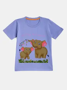 YK Girls Lavender Printed Pure Cotton Outdoor T-shirt
