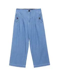 UNDER FOURTEEN ONLY Girls Blue Flared Fit Pleated Cotton Jeans