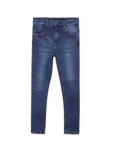 UNDER FOURTEEN ONLY Girls Navy Blue Skinny Fit Light Fade Cotton Jeans