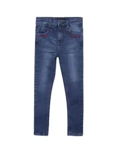 UNDER FOURTEEN ONLY Girls Navy Blue Skinny Fit Light Fade Stretchable Jeans