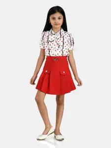 Peppermint Girls Red & White Printed Shirt with Skirt clothing set