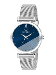 CRESTELLO Women Blue Brass Dial & Silver Toned Bracelet Style Analogue Watch CR-WT108