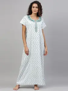 TRUNDZ White Printed Maxi Nightdress